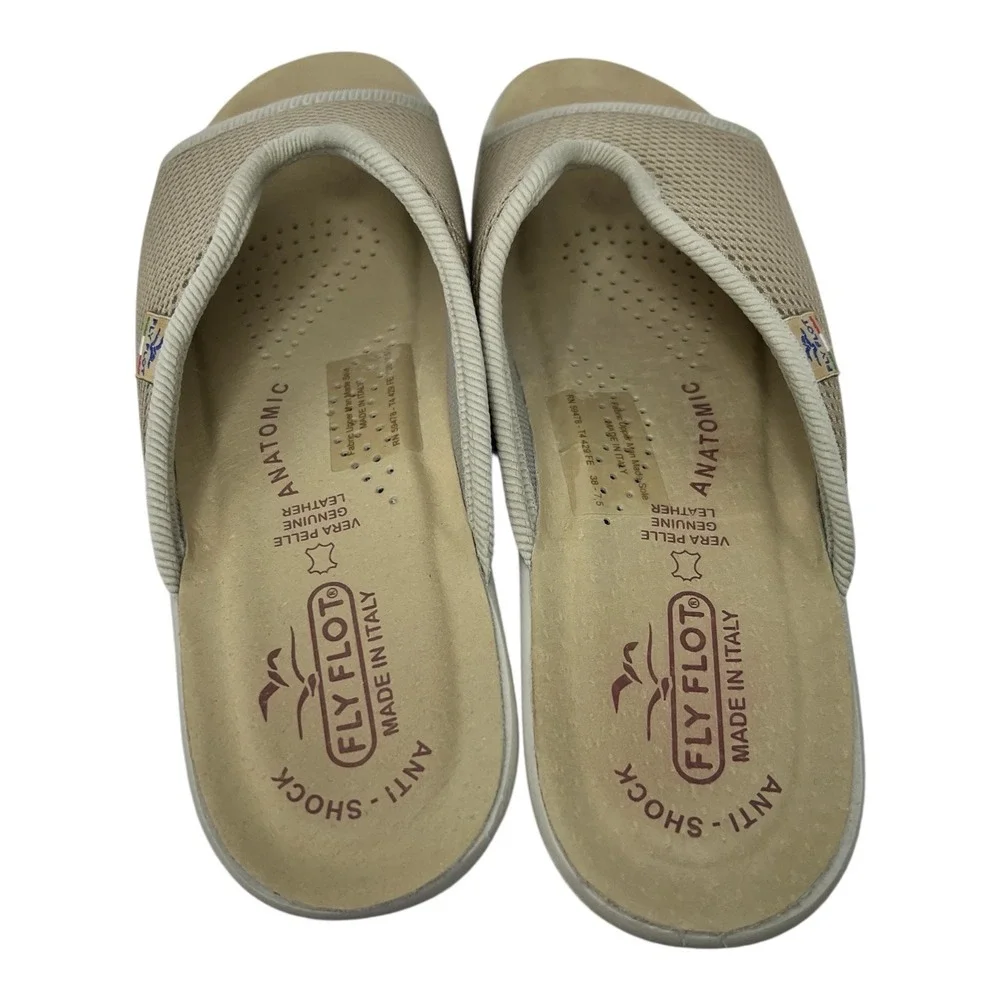 FlyFlot women Tan Mesh Slide Sandal Made In Italy Anti-Shock Comfort Size 38 7.5